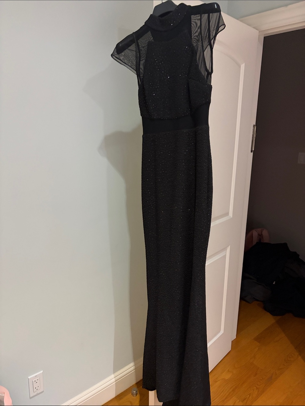 Black Sparkle Mesh Yoke Maxi Dress